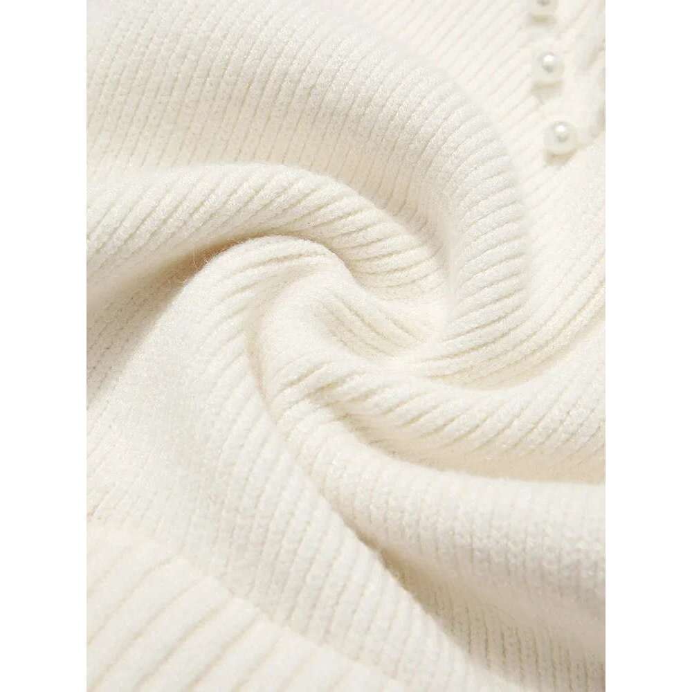Women Dresses French Gentle Beaded Knitted Spliced Long Sleeve Winter New A-E Solid Dress Lady