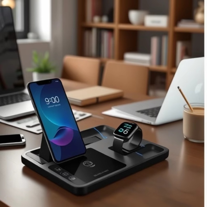 Portable Multi-Functional Wireless Fast Charging Stand for Mobile Phones - Desktop Charger with Four-In-One Functionality