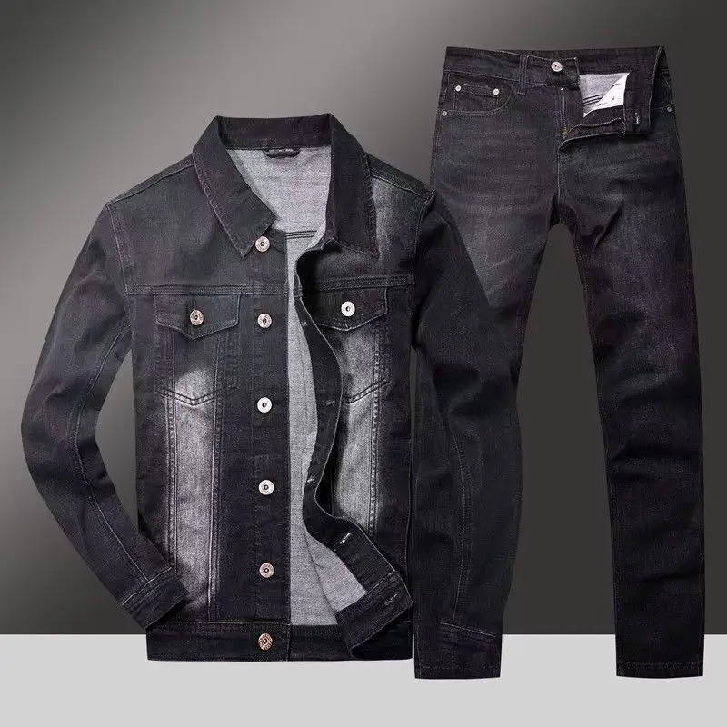 Spring Autumn Mens Denim Suit Loose Korean Trendy Two-Piece Versatile Outerwear Casual Jacket Denim sets 251106