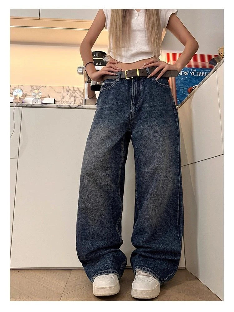 Womens Star Letter y Pattern Retro Baggy Jeans Street Girl Bottoms Vintage Trousers Female Wideleg High Waist Pants Z260313