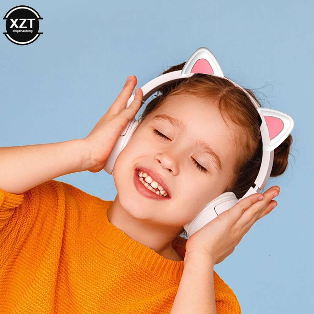 Pink Silicone cat for headphones black wireless wired headset gamer cute ears lovely kids girls helmet gaming accessories