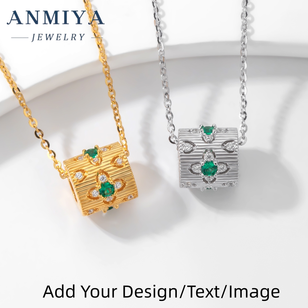 Custom High Quality Glaring S925 Silver Green Zircon Beat Gift 925 Sterling Silver Necklace