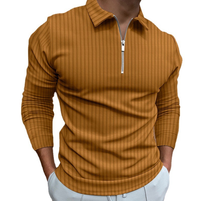 Spring new mens 3D digital printed mens casual long sleeved zipper POLO top