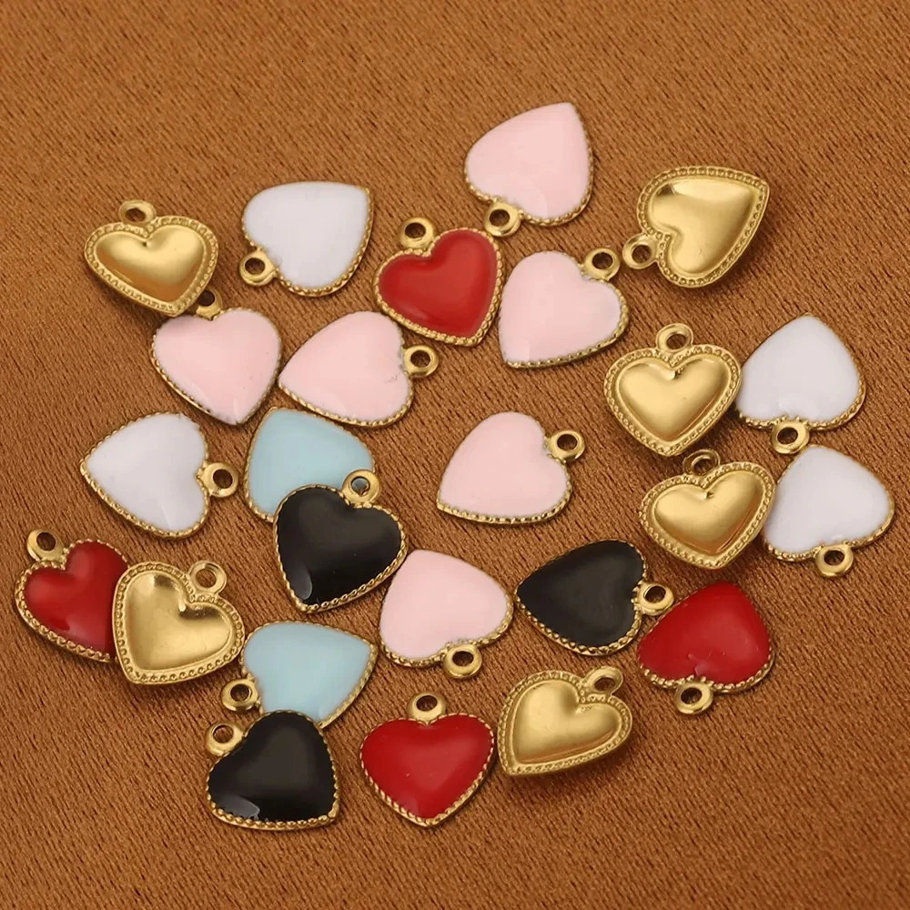 20 pieces of stainless steel enamel heartshaped amulets for jewelry making DIY small amulet bracelets long chain tail label accessories 250325