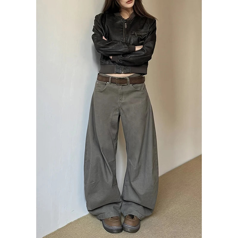 American Vintage 2000s Style High Waist Camel Jeans Pants Spring Fashion Womens Baggy Y2K Wide Leg Denim Trouser Female Clothes Z260313