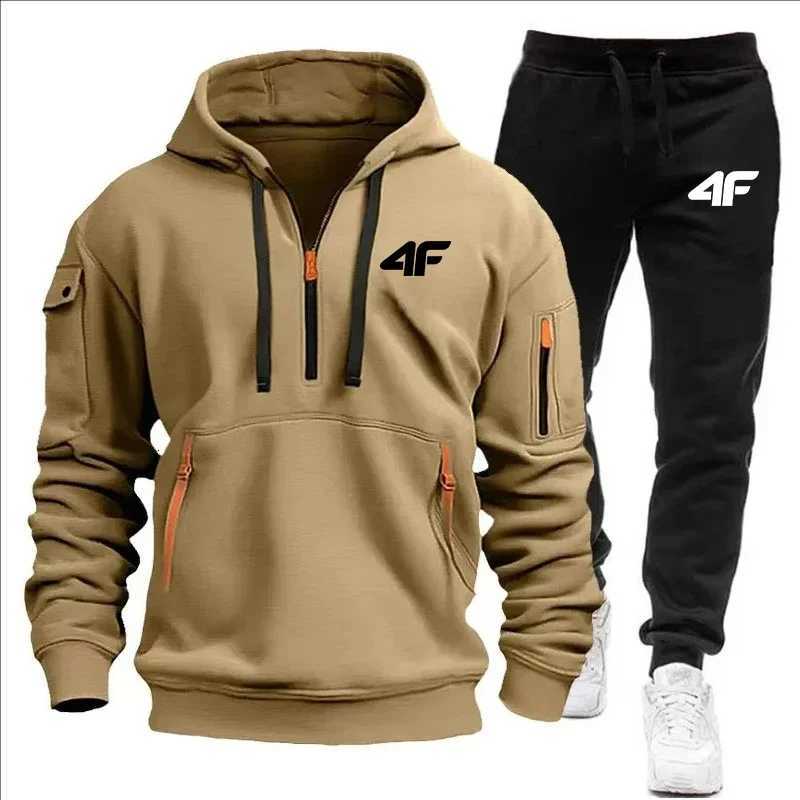 Mens autumn and winter fitness casual loose sportswear set a two-piece set of hooded pullover and jogging pantsXJ251106