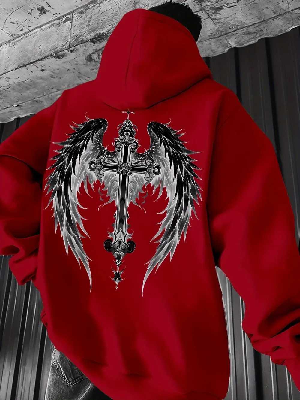 Hot selling autumn mens personalized angel wing print soft and comfortable hooded sweatshirt outdoor urban high street clothing W251106