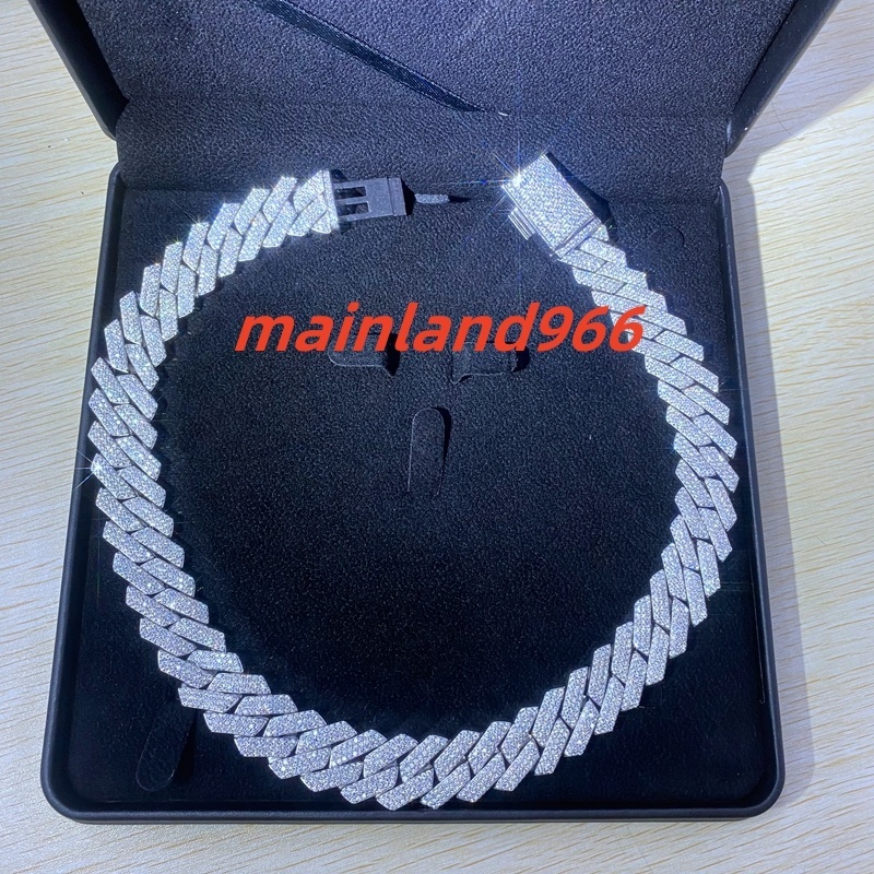 Hot Selling 18mm 18inch Round Moissanite Diamond Chain Luxury 3 Row VVS Moissanite 18K Gold Plated Cuban Link Chain Necklace