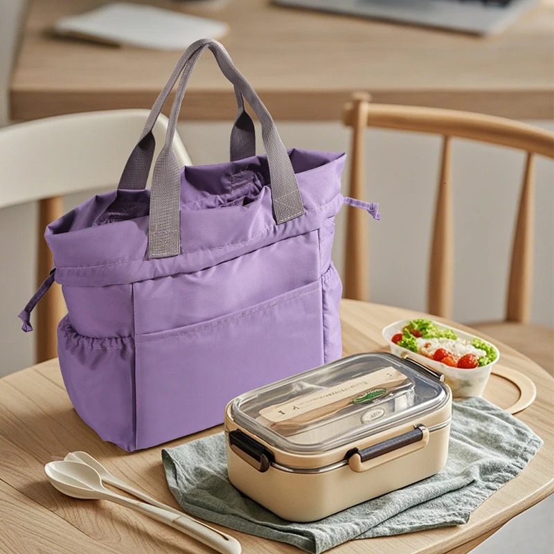 Macaron insulated lunch bag portable box with drawstring storage handbag outdoor travel food bento 250401