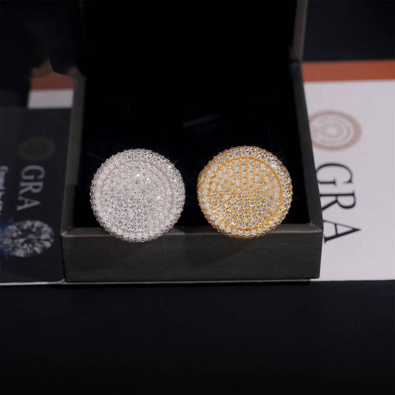 Hip Hop Jewelry S925 Sterling Silver Gold Plated Ice Out Vvs Moissanite Pass Diamond Tester Round Rings Trendy for Men