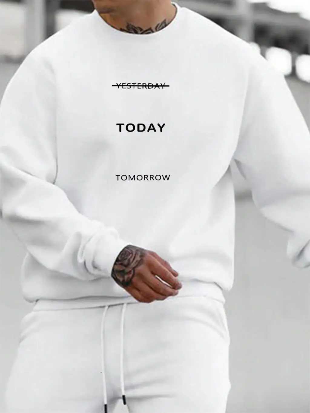 Autumn Winter Men Sweatshirt Letter Today Tomorrow Printing Hoodie Street Trend Pullovers Crewneck Loose Comfortable Clothing W251106