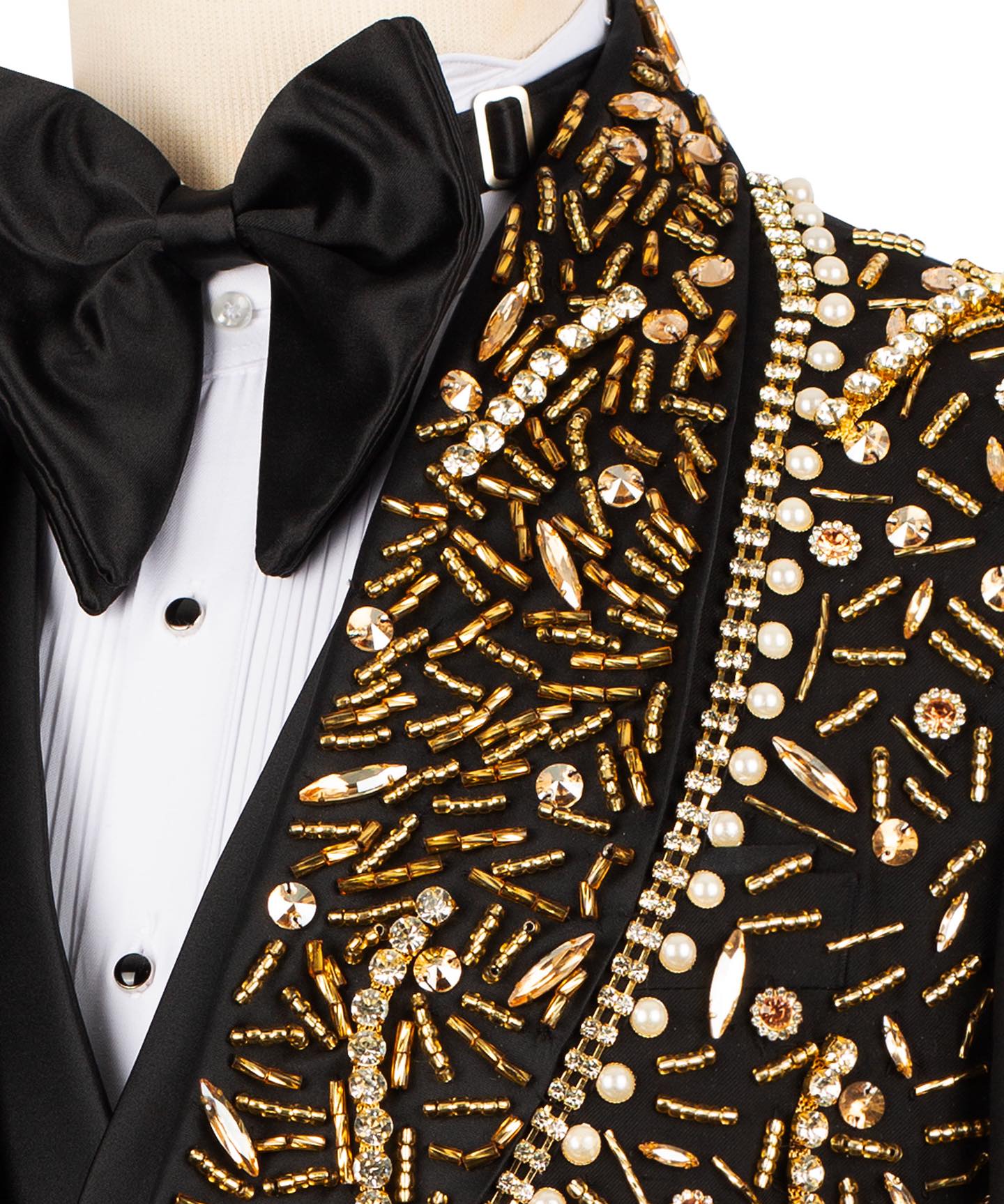 Luxury Men's Suit 2 Pieces Set Jacket Pearls Crystal Groom Tailor-Made Shawl Lapel Blazer One Button Customized Coat Pants Plus Size