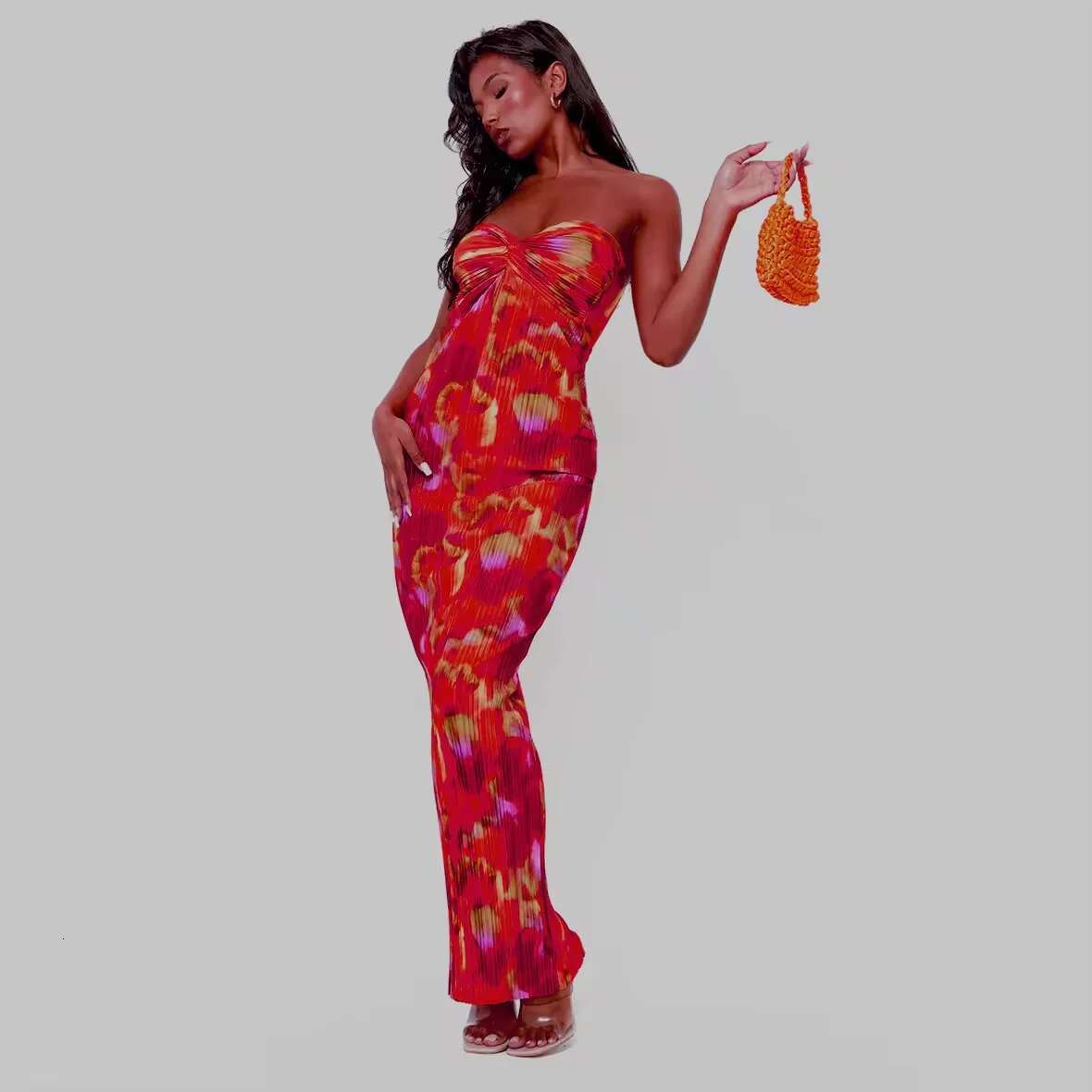 Free Shipping Strapless Crimping Elegant Casual Dresses New Printed Women's Slim Fit Dress Summer Women Clothing