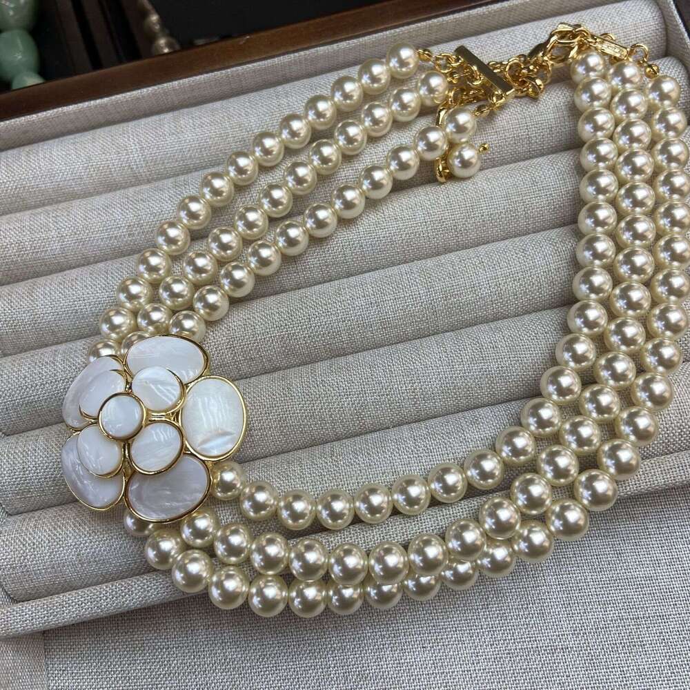 Vintage Real Gold Plated French Retro Natural Necklaces White Shell Camellia Pearl Necklace Earrings Ring Set