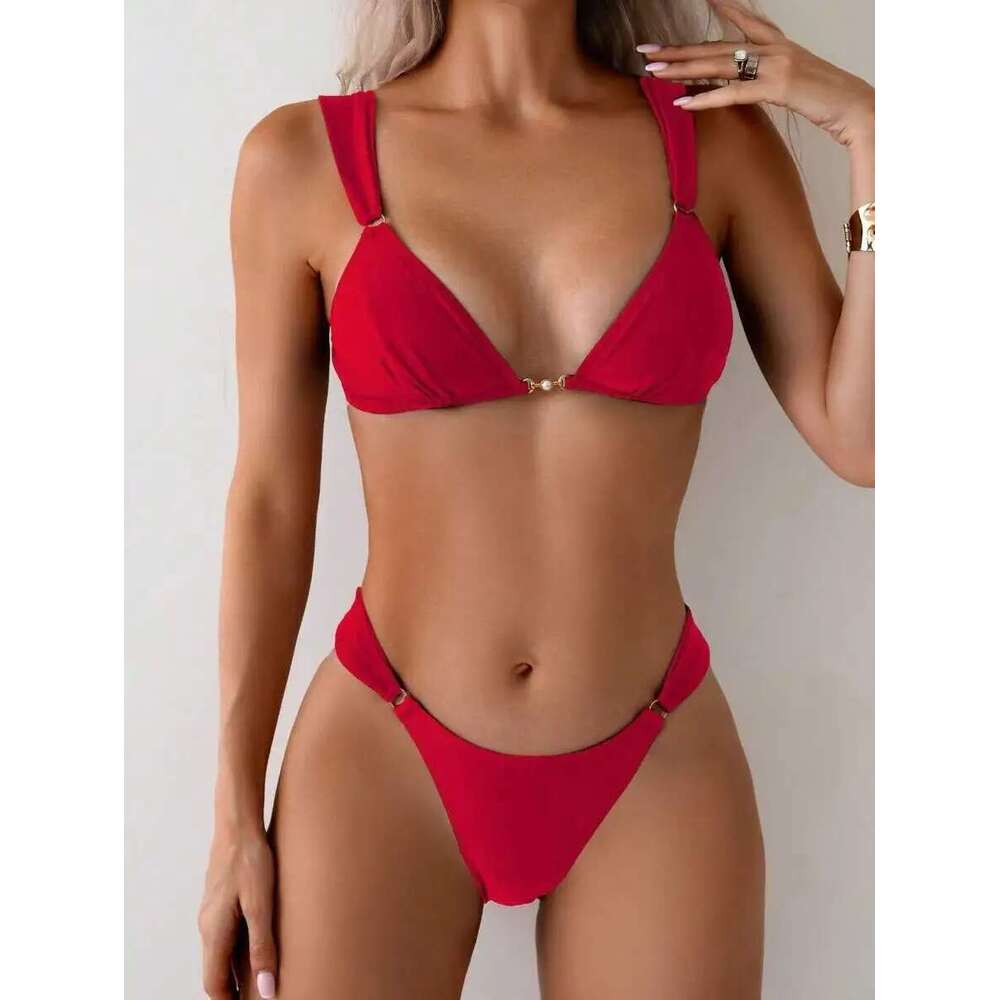 Sexy Micro Bikini 2025 Women Black Pearl Pleate Push Up Thong Swimsuit Brazilian Summer Bathing Swimming Suit Triangle Swimwear