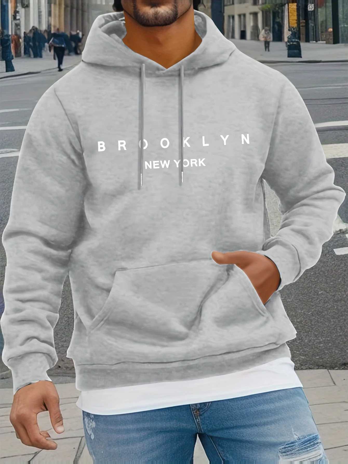 BROOKLYN NEW YORK Classic Letter Print Men Women Hooded Sweatshirt Autumn Winter Outdoor Vacation Fitness Casual Warm Sweatshirt W251106