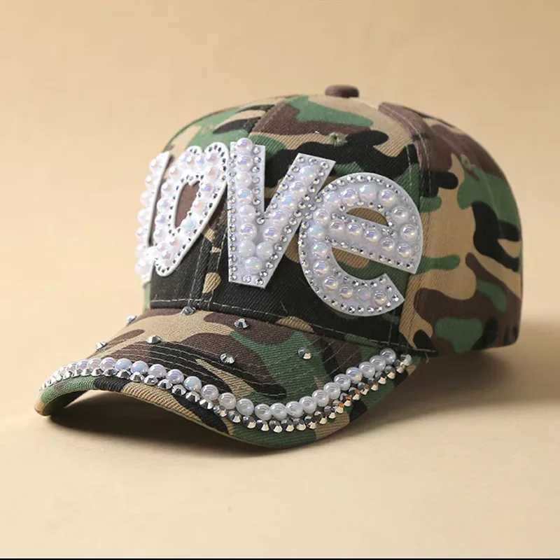Mens and Womens Rhinestone Baseball Caps Rivet Camouflage Curved Brim Baseball Caps Sun Protection and Shading Caps L251105