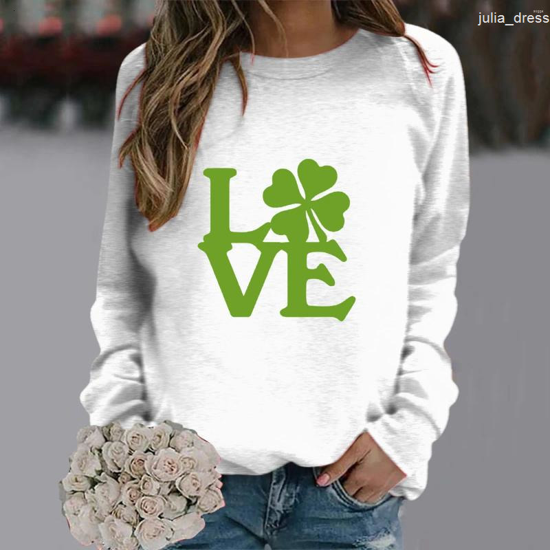 Womens Hoodies St. Patricks Day Green Sweatshirs 2024 Fashion Letter Clovers Print Long Sleeve Crewneck Casual Pullovers Tops Harajuku