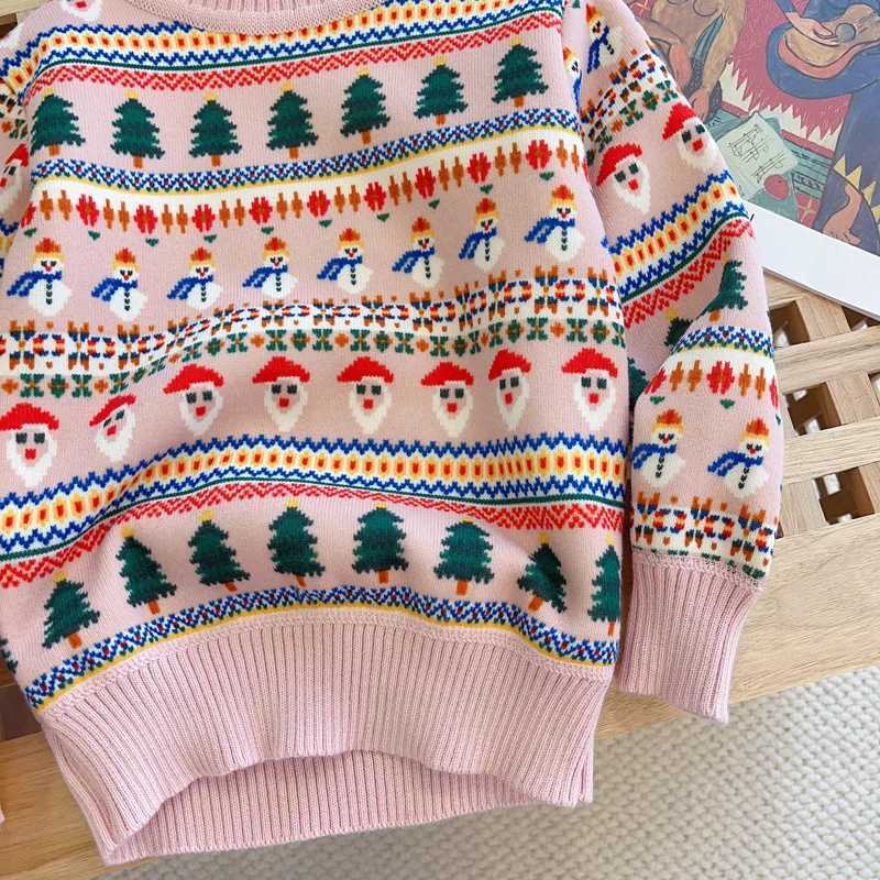 Winter Chritmas Children Girls Sweater Cotton Santa Contrast Toddler Girls Pullovers Loose Velvet Thick Infant Babys Girls Tops L251104