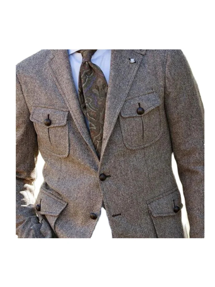 Mens Suit Brown Herringbone Blazer Prom Tuxedos Wool Tweed Single Breasted Two Buttons BussinessWedding Jacket Only Coat y251106 - view 6