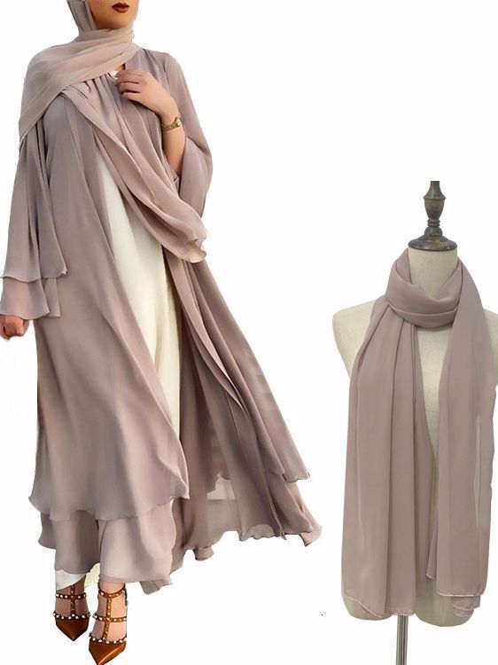 Straight New Double-Layer Chiffon Cardigan Temperament Long Skirt Solid Color Dress Abaya Maxi Dresses Islamic Clothing