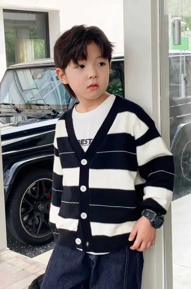 2025 Spring Autumn Boys Thin Lightweight Open-Front Knit Cardigan Kids Sweater L251104