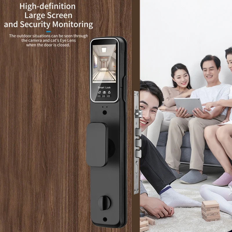 3D Face Smart Door Lock Security Camera Monitor Intelligent Fingerprint Password Biometric Electronic Key Unlock 250402