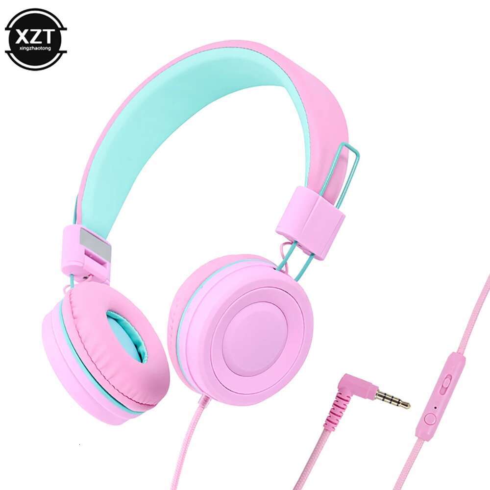 Kids Headphones 3.5mm Audio Jack Wired Earphone Foldable Stereo Headset With Mic for Girls Boys Gift One Learning Earbuds