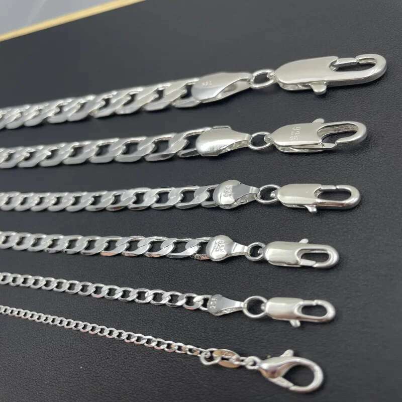 Men's Sterg Sier 2/4/6/8/10/12MM 40-75cm Face Chain Necklace Lobster Clasp Men Women Engagement Jewelry Gifts