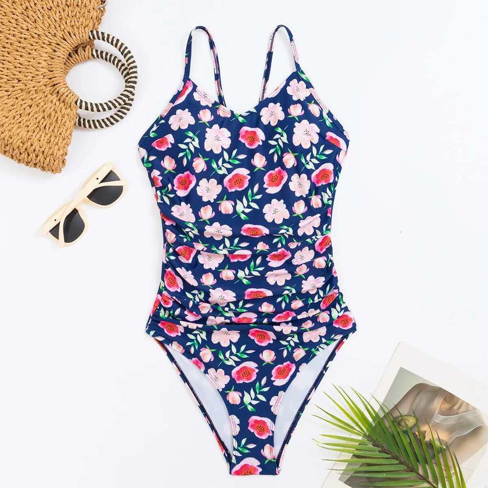 2024 New wer Print One Piece Swimsuit for Women,Slim Conservative Summer Beach Bikini,Sexy U-neck Suspender Backless Monokini