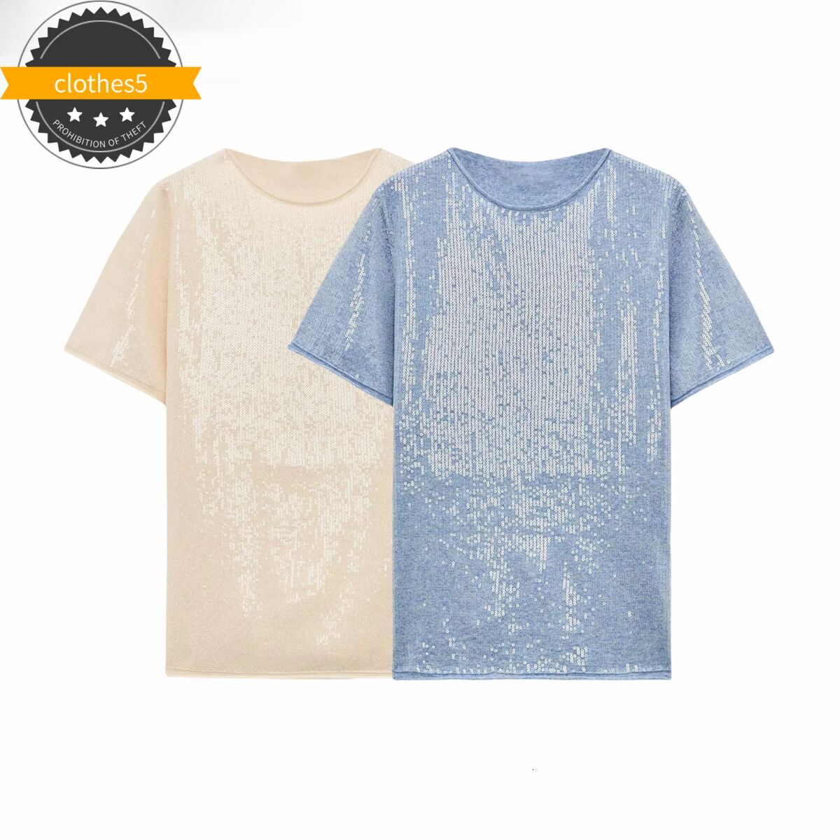 Women's Short Sleeve Crew Neck T - Shirt With Sequin Detaig For A Sparkg And Trendy Look