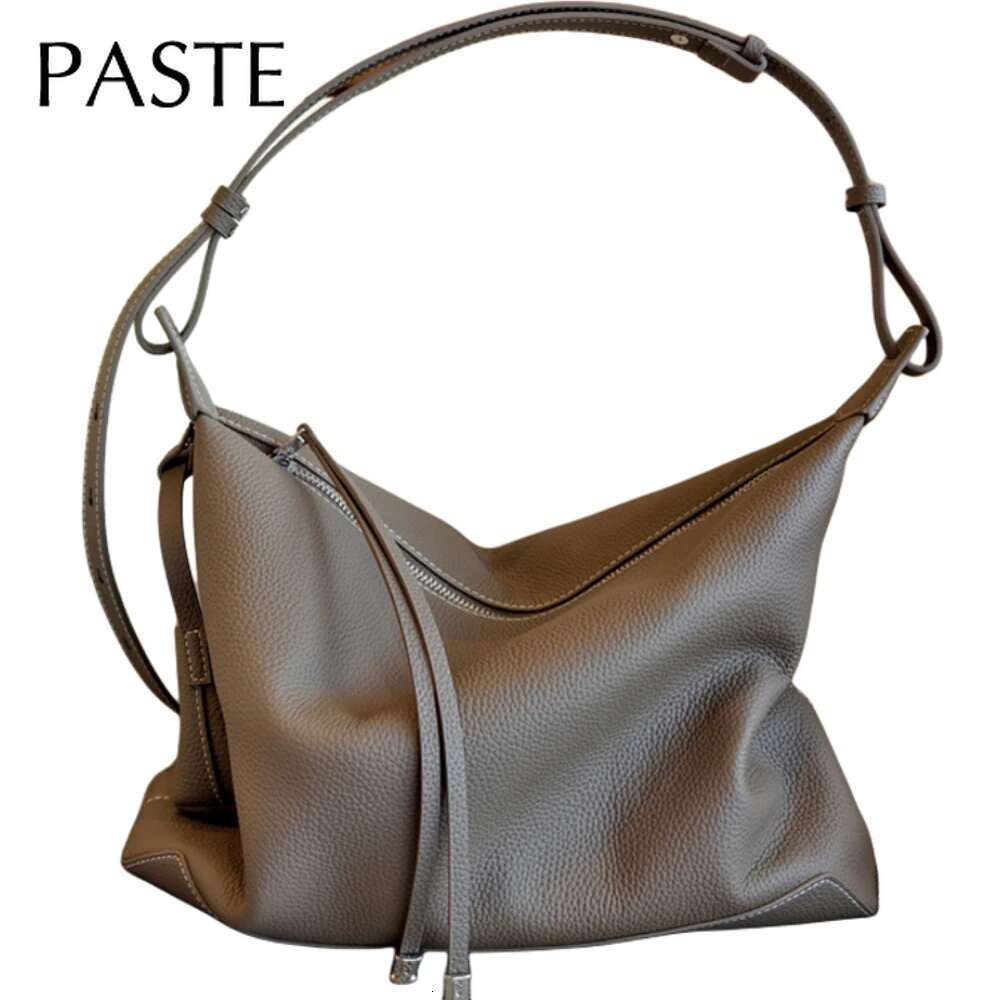 Biscuit Grey Color Soft Amorphous Underarm Shoulder Bag For Women 100% First Layer Cow Leather Female Handbag With Wallet