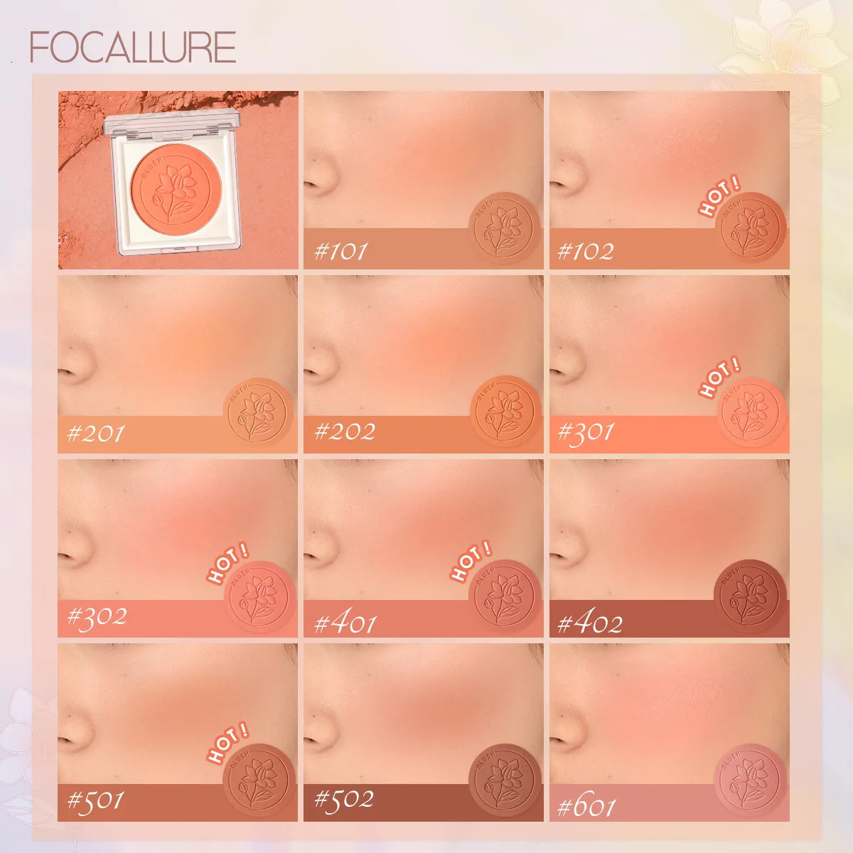 FOCALLURE Smooth Natural powder blusher Powder Palette Nutrition High Pigment Peach cheek face contour cream cosmetics 250325