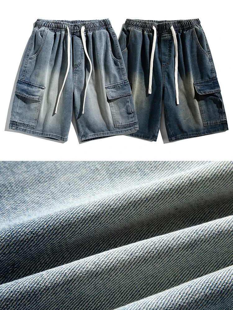 Summer mens denim shorts Korean fashion streetwear wide leg straight casual loose jeans 250401