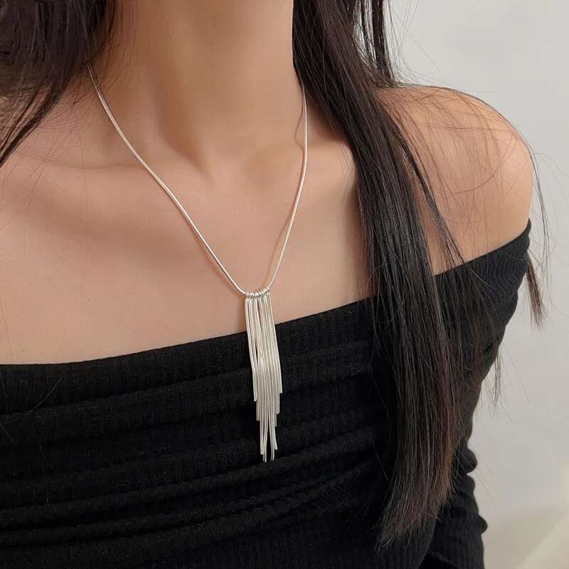 New S Sier Sparkg Long Choker Snake Bone Chain Tassel necklace For Women Simple Party Fine Jewelry Gift Wholesale