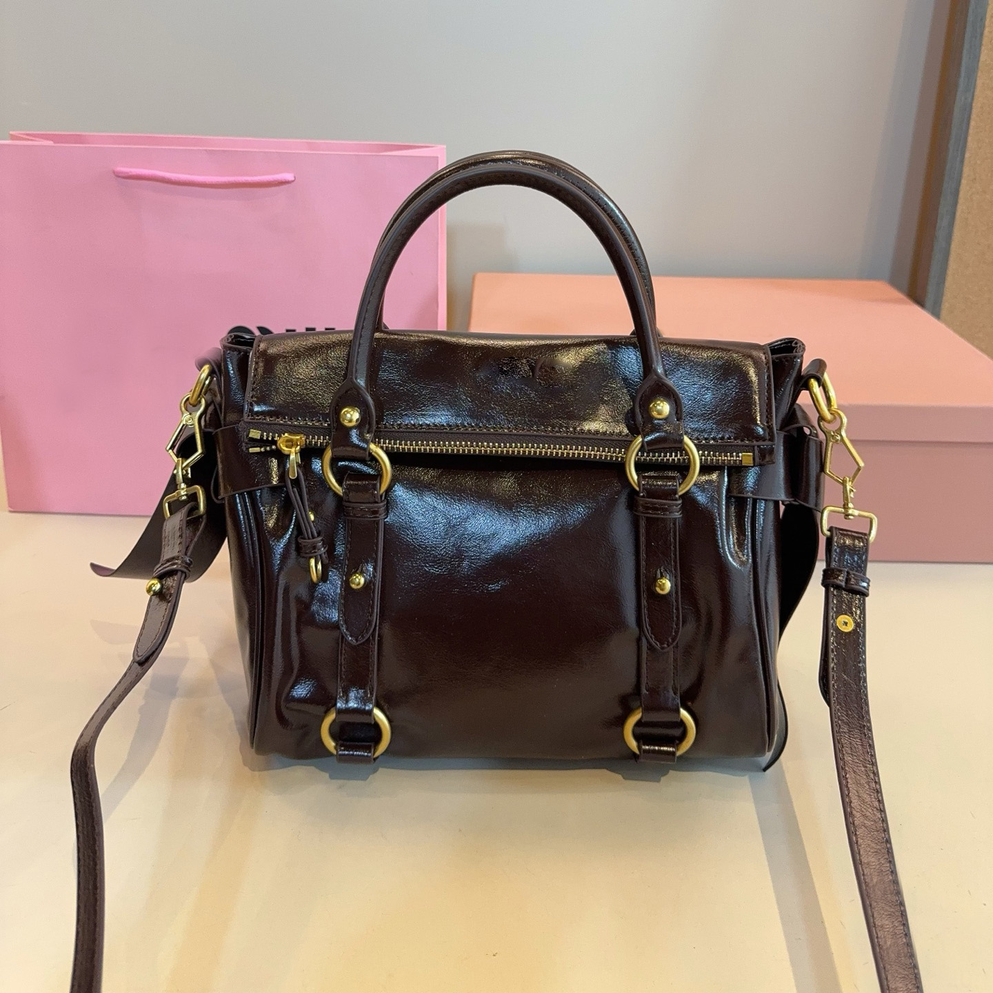 Luxury Designer Vitello Leather Crossbody Bag Fashion Mini Two Away Bow Leather Handbag Cosmetic Bags Size 26x13x25cm