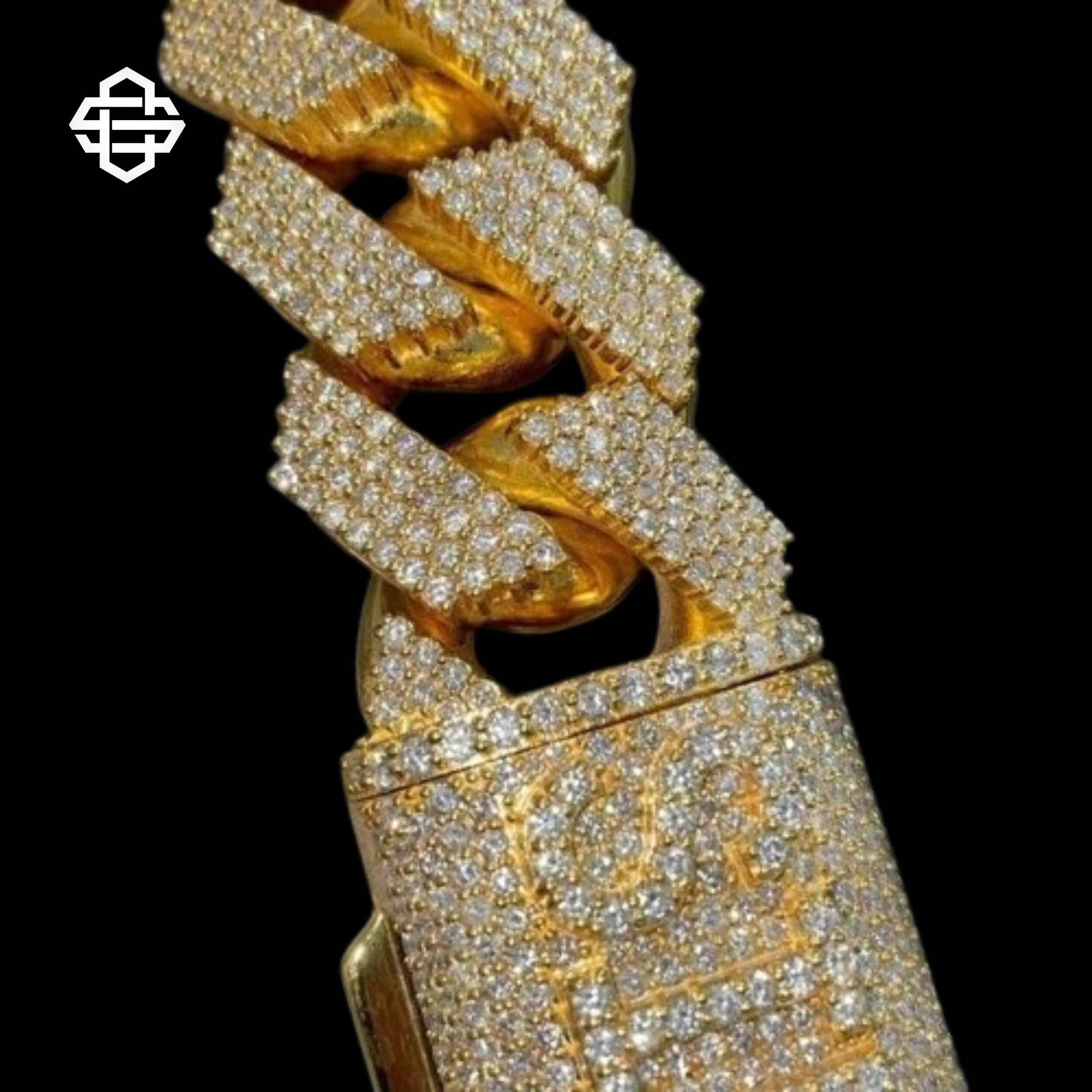 Hiphop Moissanite Iced Out Cuban Link Chain Necklace Bling Gold Rapper Jewelry for Men Custom Streetwear Accessory