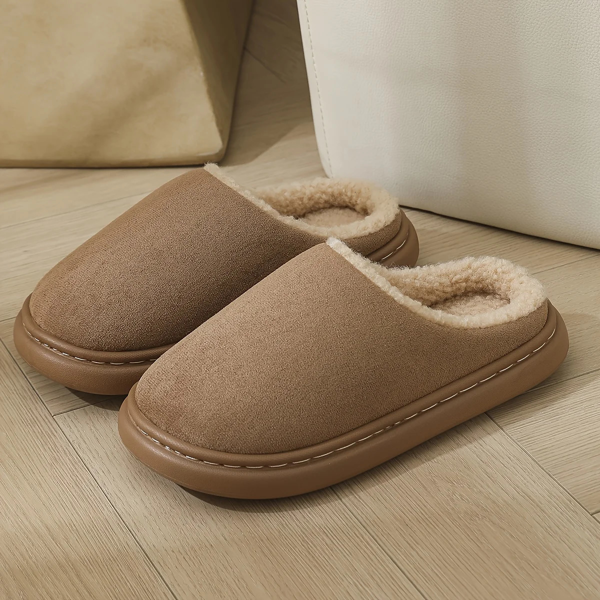 Unisex slipon home shoes indoor and outdoor winter antislip TPR sole soft warm slippers ideal gift for couples 251105