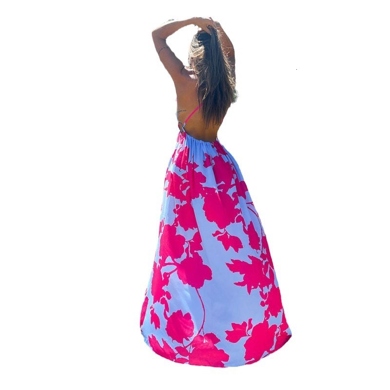 2025 Summer New Womens Bohemian Dress Printed V-neck Strap Sleeveless Pregnant Long Dress