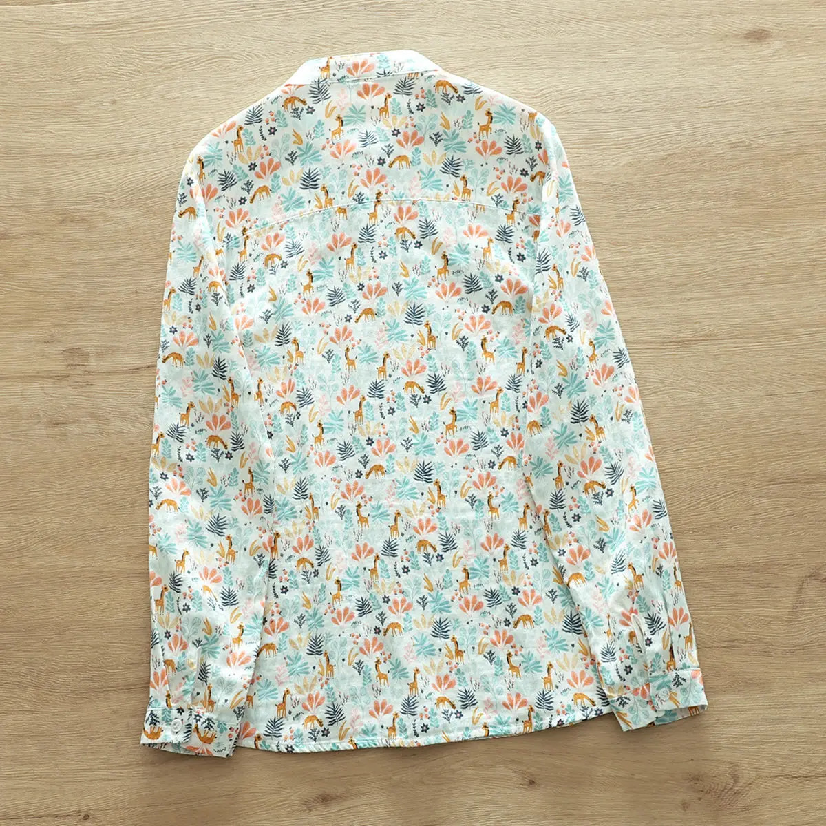 Double-layer Cotton Tulle Long-sleeved Shirt for Women Fresh Printed Small Stand Collar Soft Breathable Top 250402