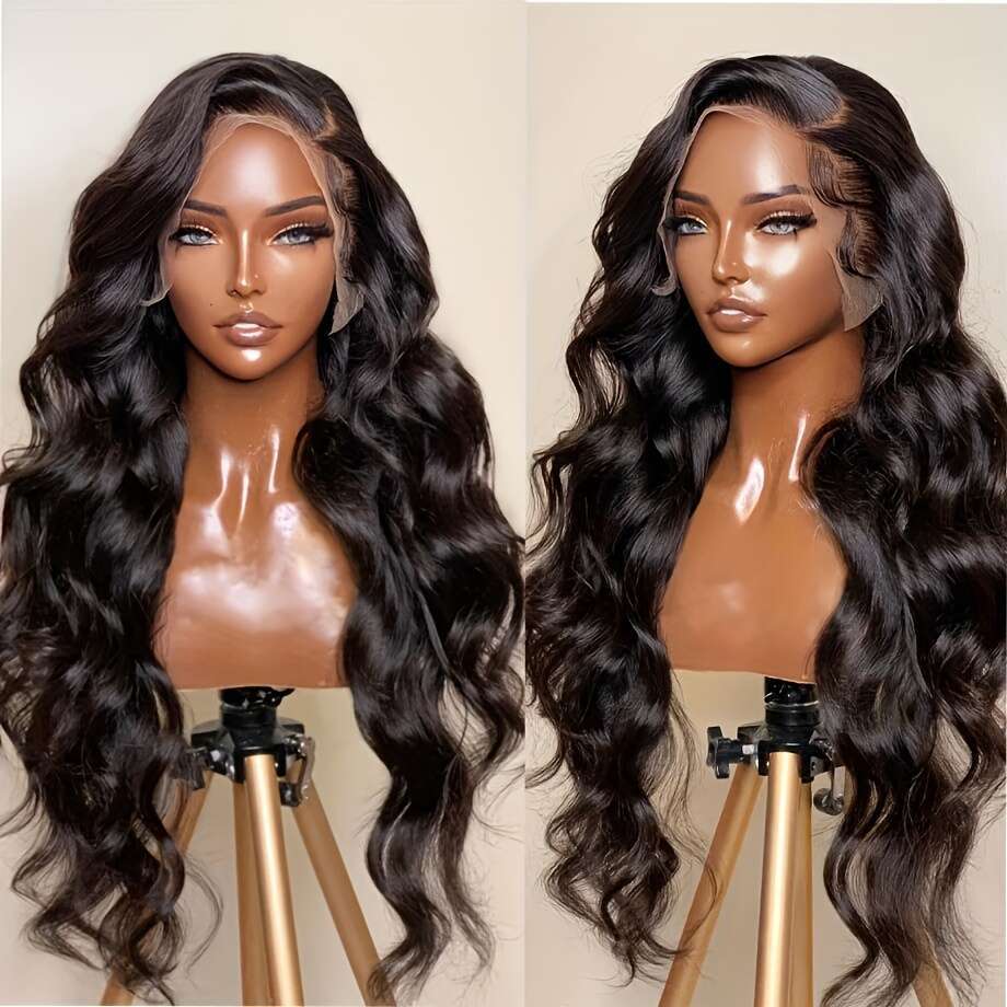 13X4 Transparent Front 100% Brazilian Human 180% Density Body Wave Natural Black Color Pre-Plucked Hairline & Eyebrow/Forehead Hair - Full Lace Fronta