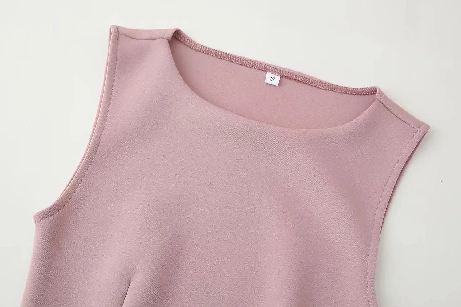 Summer chic womens solid Oring waistband sleeveless straight vest fashionable office ladies elegant mini dress 250403