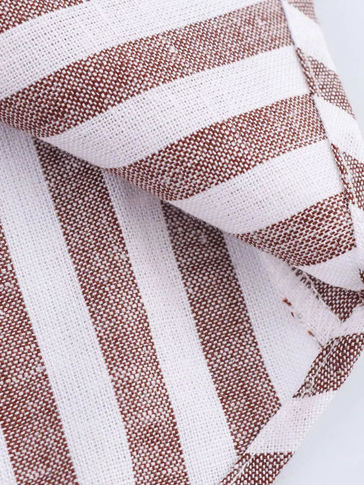 Women Summer Linen Shirts Blouses Tops 2025 Vintage Striped Loose Female Elegant Street Top Clothing 250402