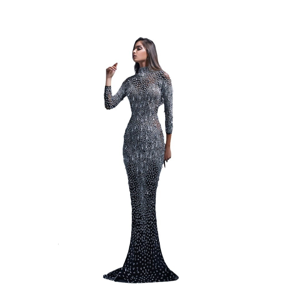 2025 Spring New Womens Hot Stamped Long Sleeve Slimming Sexy Long Dress Evening Dress