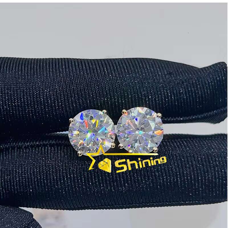 Dropshipping Fine Jewelry10K 14K Real Gold D Color Moissanite Solitaire Lab Dia Stud Earrings Screw Back