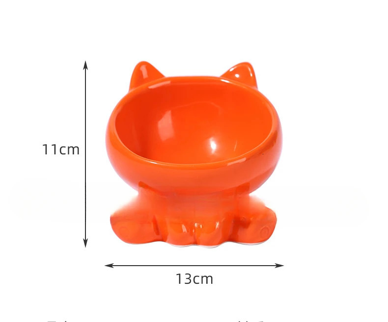 Cat Bowl Integrated Ceramic Diagonal High Feet Cute Protection Ceramic Spine Dog Bowl Beverage Cat Bowl Fighting Black Chin 250403