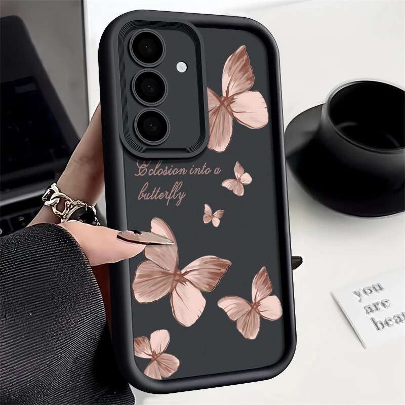 Gold Butterfly Soft TPU Case For Samsung Galaxy A55 A54 A15 A14 A16 A35 A53 A25 5G S25 S24 S22 Ultra Plus S23 FE Phone Cover
