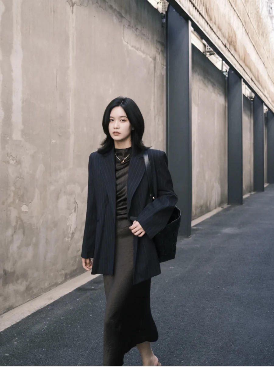 ETJ Fall/Winter TRAF Womens Street Fashion Ultra fine Knitted Shoulder Strap Pads Loose Womens Jacket 250402