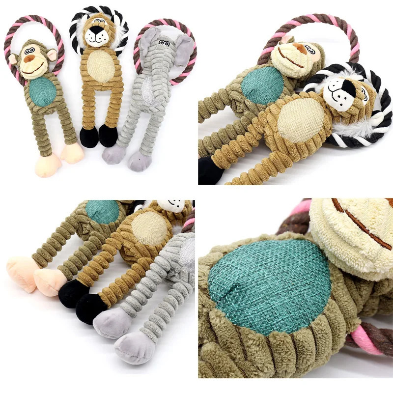 Dog plush toys pet squeeze animal toys dog bite resistant cleaning teeth chewing toys pet supplies interactive toys lion lifting monkeys 250402