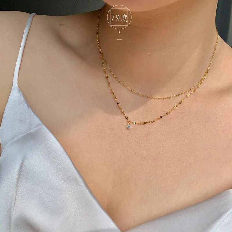New Sier for Women Gold Double Layer Zircon Star Pendant Necklace Delicate Chain Charm Elegant Fine Jewelry